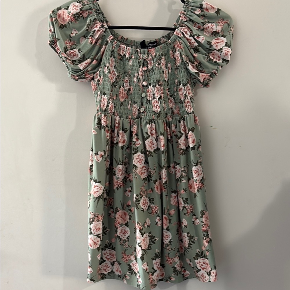 Derek Heart Pink and Green Smocked Tiered Blouse